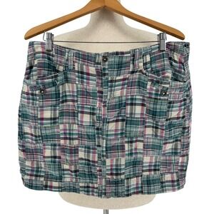 Sonoma Wms Madras Plaid Patchwork Skort Mini Skirt 16 Green Purple Preppycore